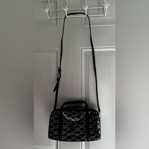 Michael Kors Black MK Logo Satchel with Chain Detail